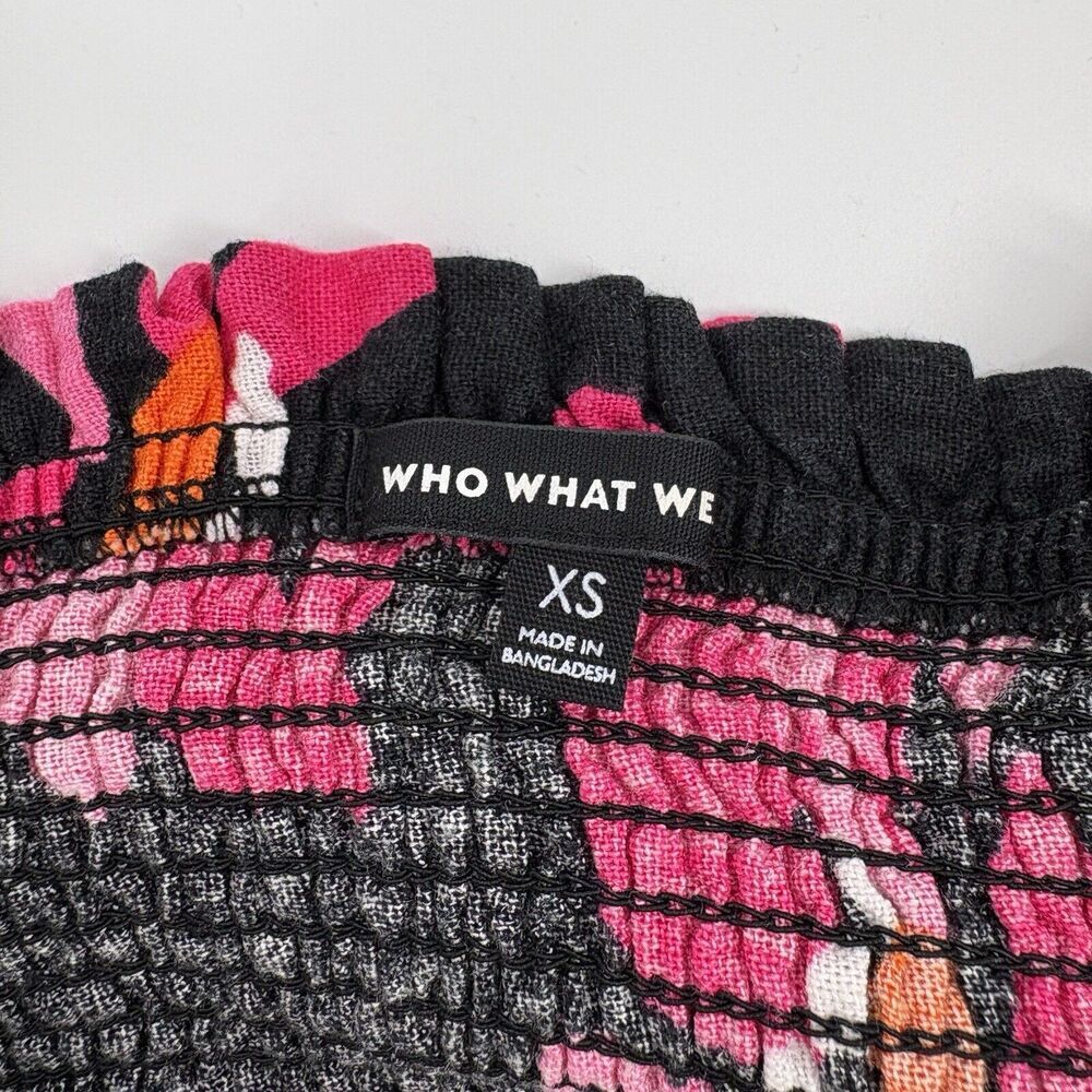 WHO WHAT WEAR Womens Off Shoulder Floral Smocked Crop Top XS Pink Black‎ - Picture 8 of 10